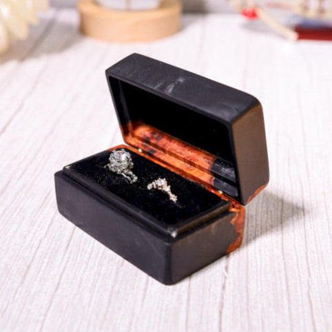 Custom Black Rectangular Resin Double Ring Box