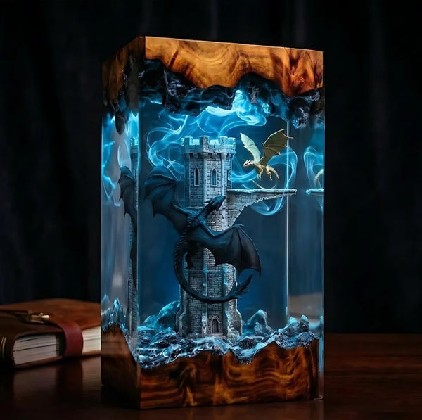 Medieval Black and White Dragons Lamp