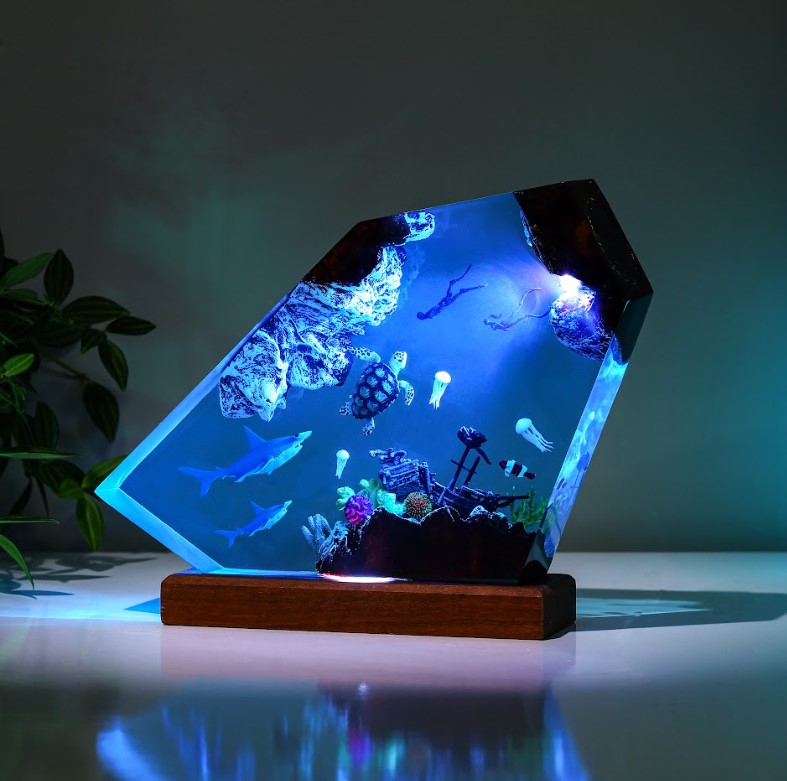 Orca and divers night light