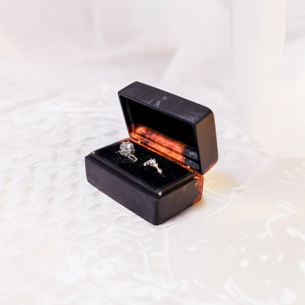 Custom Black Rectangular Resin Double Ring Box