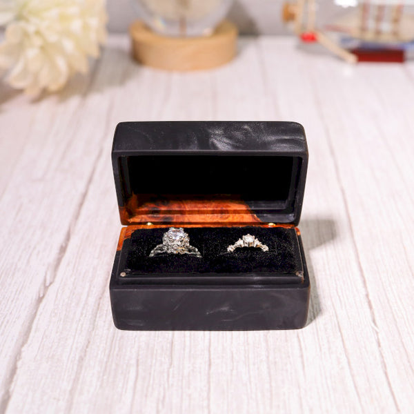 Custom Black Rectangular Resin Double Ring Box