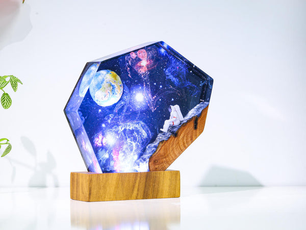 The EARTH and Astronaut Epoxy Lamp