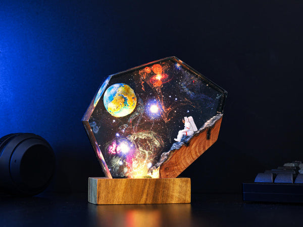 The EARTH and Astronaut Epoxy Lamp