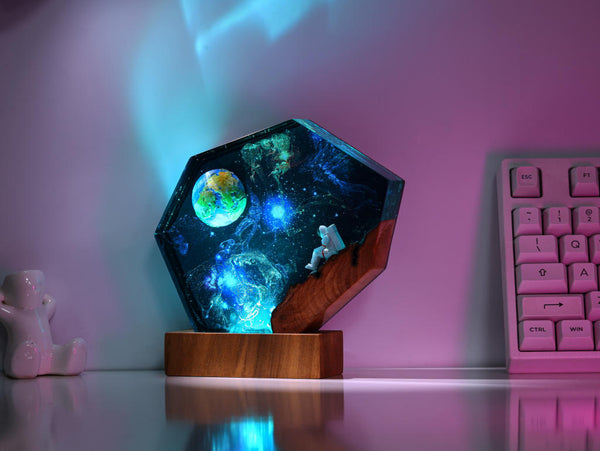 The EARTH and Astronaut Epoxy Lamp