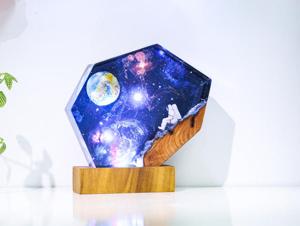 The EARTH and Astronaut Epoxy Lamp