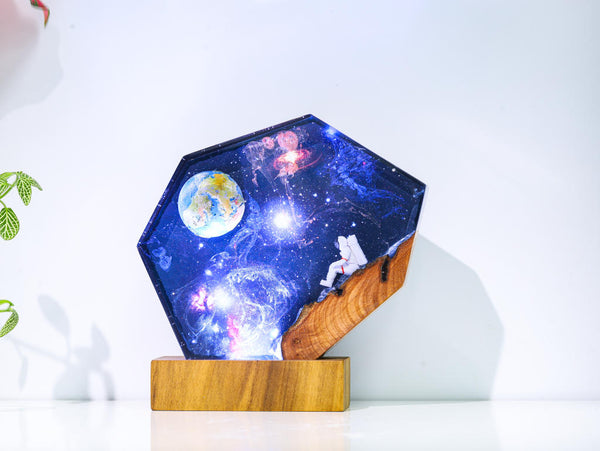 The EARTH and Astronaut Epoxy Lamp