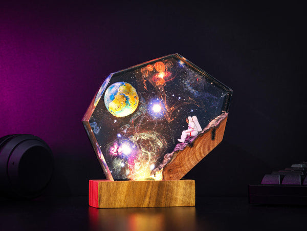 The EARTH and Astronaut Epoxy Lamp