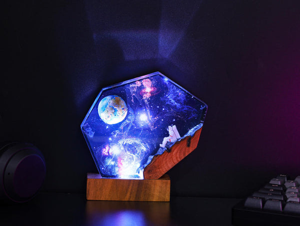 The EARTH and Astronaut Epoxy Lamp