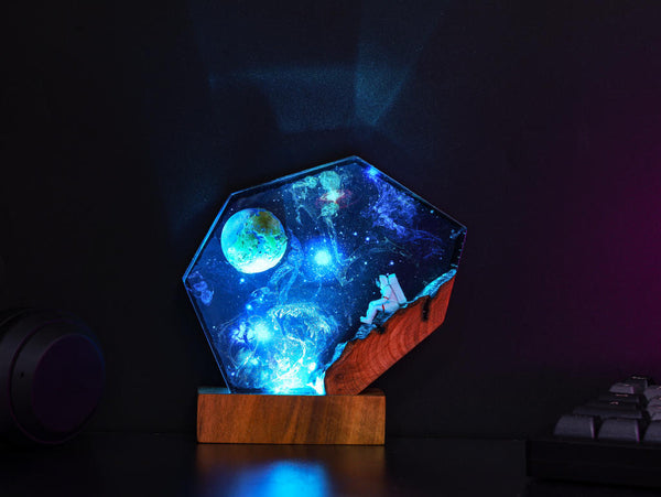 The EARTH and Astronaut Epoxy Lamp