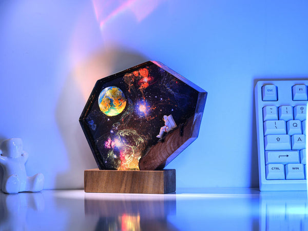 The EARTH and Astronaut Epoxy Lamp