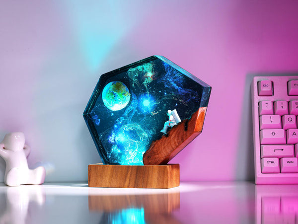 The EARTH and Astronaut Epoxy Lamp