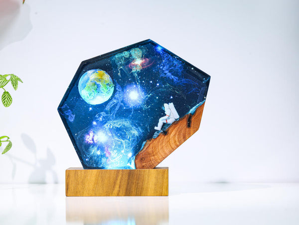 The EARTH and Astronaut Epoxy Lamp