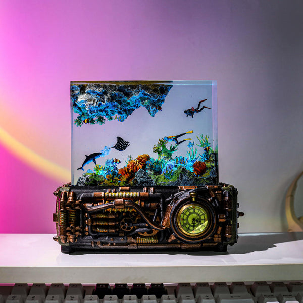 Underwater Scene and Classic clock Resin Lamp