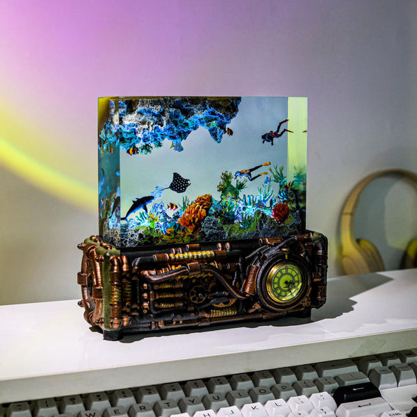 Underwater Scene and Classic clock Resin Lamp