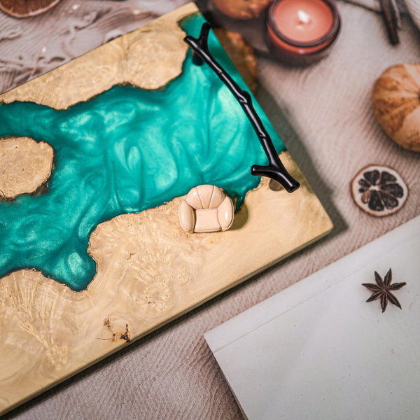 Blue Walnut Epoxy Resin Cheese Tray