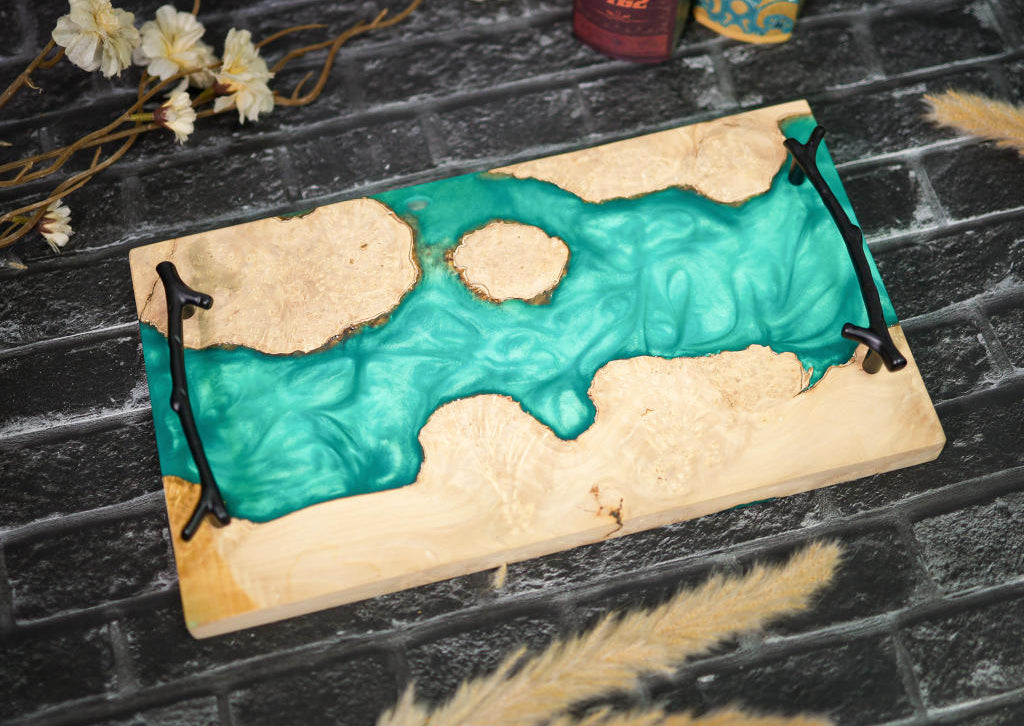 Blue Walnut Epoxy Resin Cheese Tray
