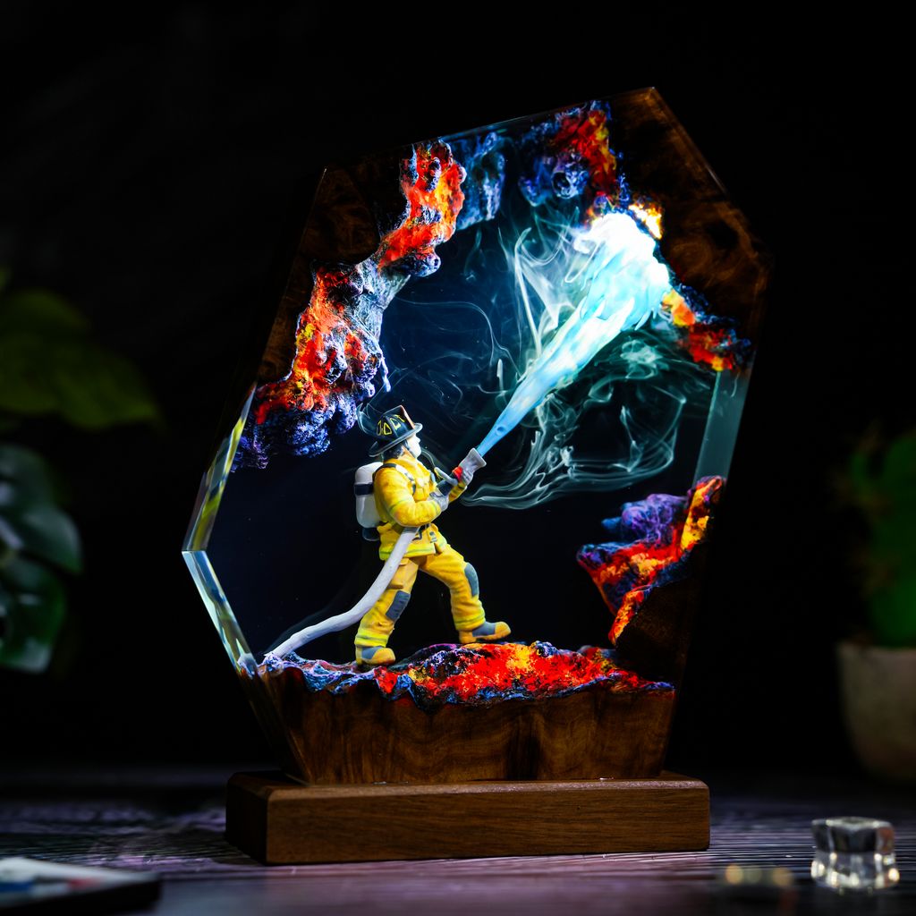 Firefighter Resin Lamp