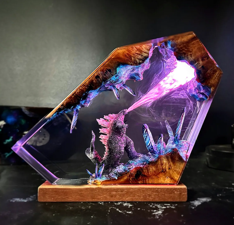 Godzilla Monster Burning Epoxy Lamps ver2