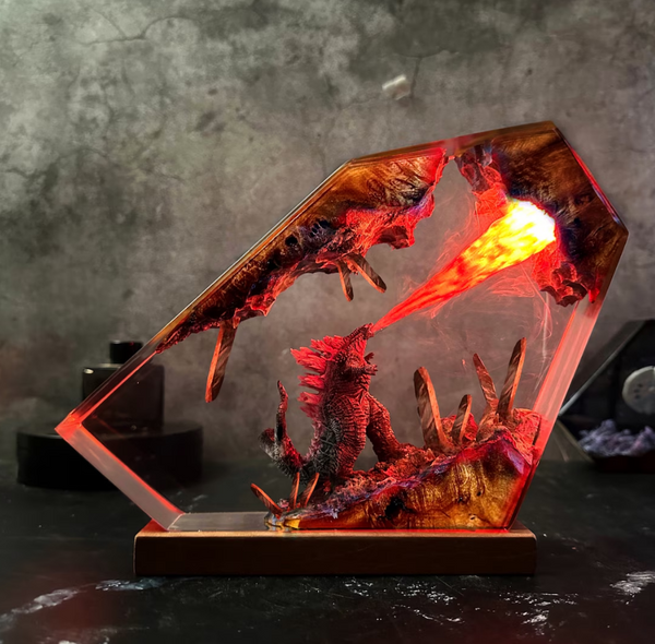 Godzilla Monster Burning Epoxy Lamps