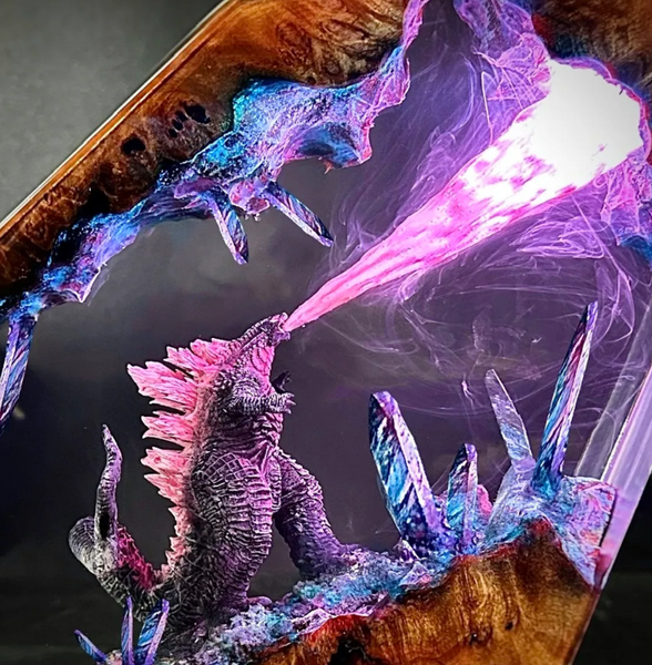 Godzilla Monster Burning Epoxy Lamps