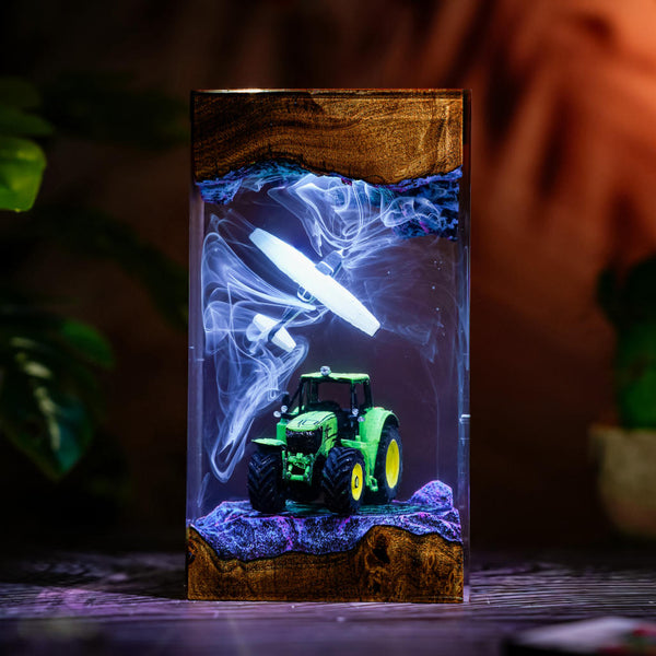 Green Farm Tractor and Airplane Resin Lamp