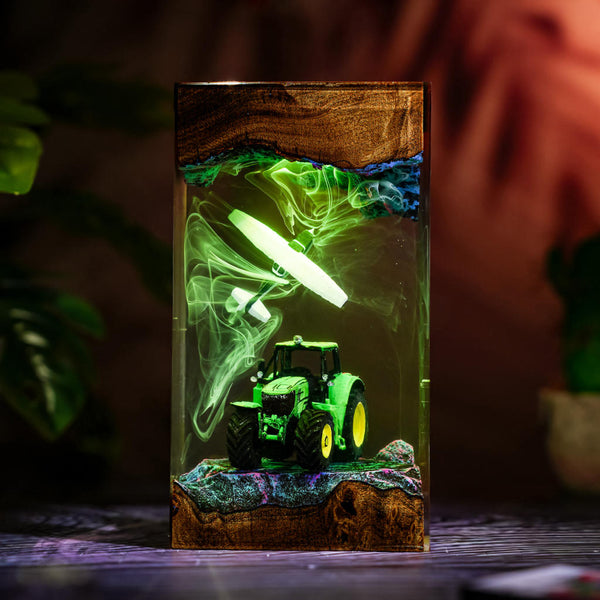 Green Farm Tractor and Airplane Resin Lamp