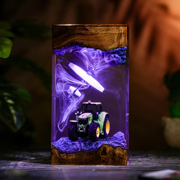 Green Farm Tractor and Airplane Resin Lamp