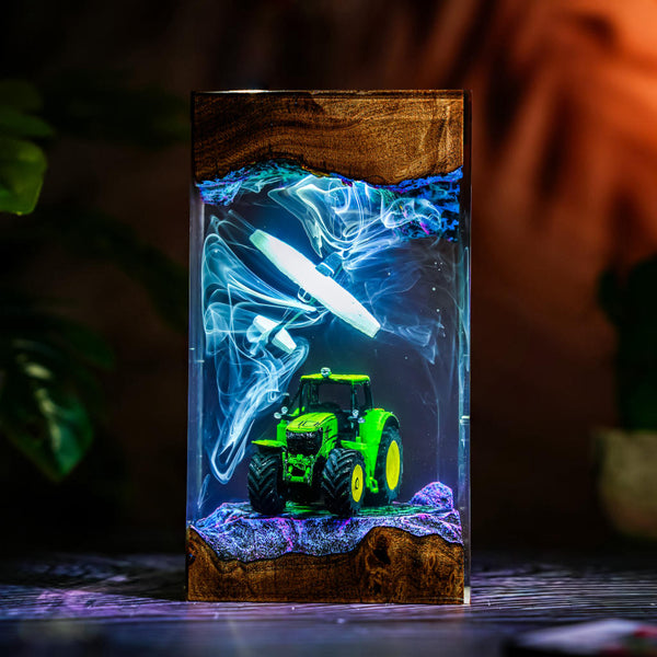 Green Farm Tractor and Airplane Resin Lamp