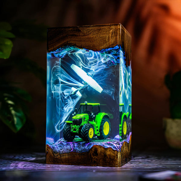 Green Farm Tractor and Airplane Resin Lamp