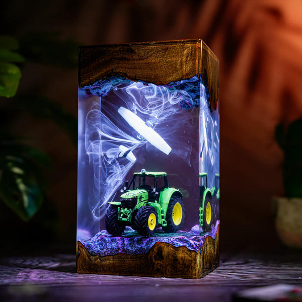 Green Farm Tractor and Airplane Resin Lamp