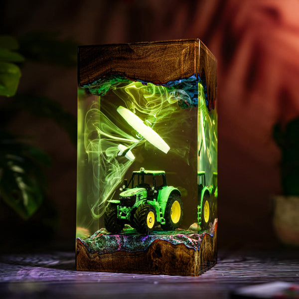 Green Farm Tractor and Airplane Resin Lamp
