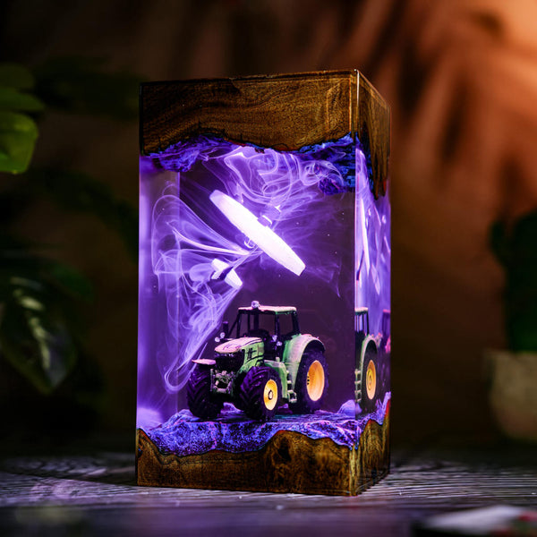 Green Farm Tractor and Airplane Resin Lamp