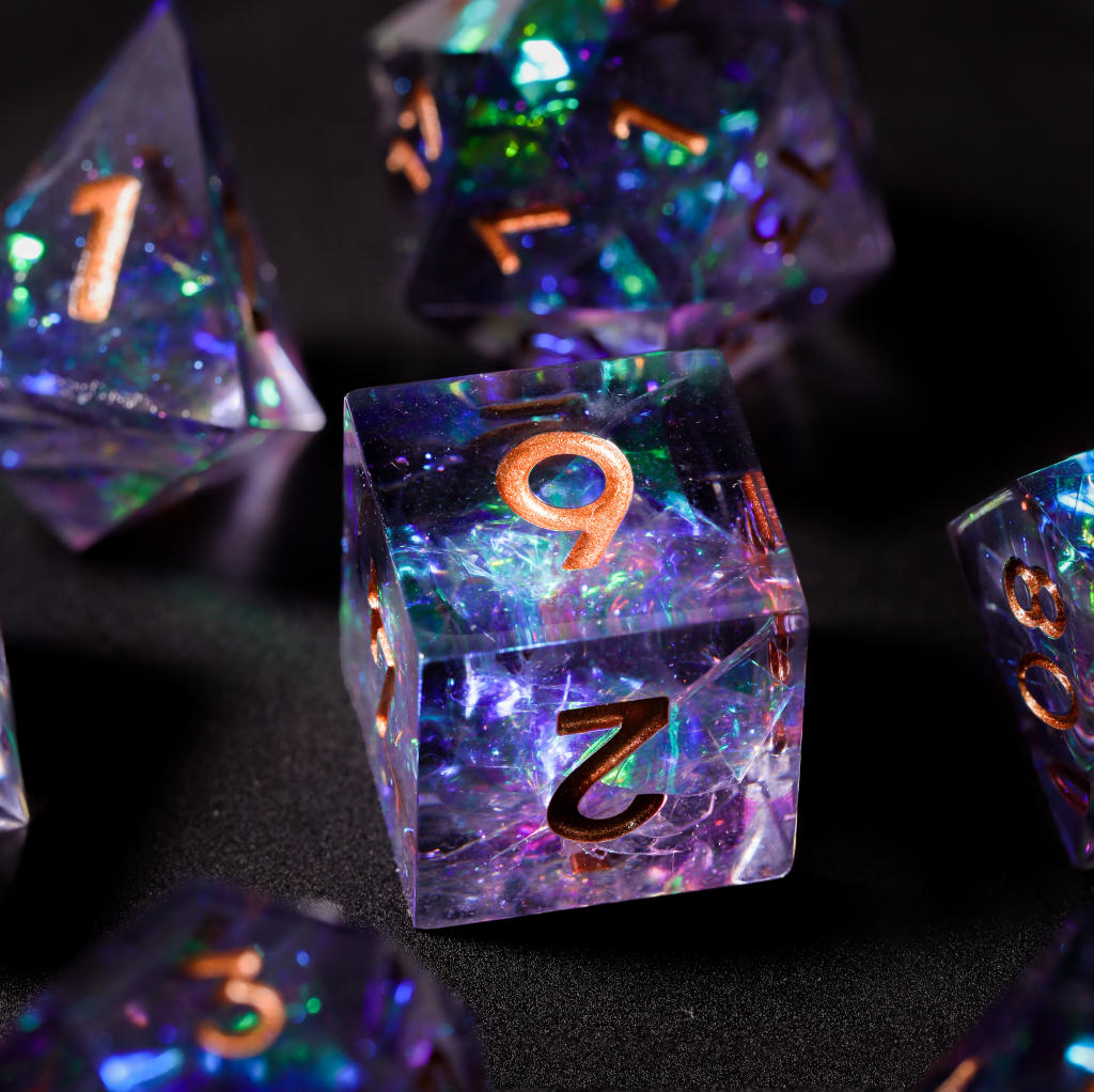 Purple Glitter Galaxy Resin DnD Dice