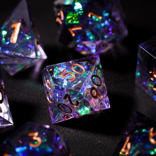 Purple Glitter Galaxy Resin DnD Dice