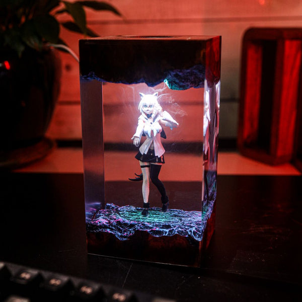 Shirakami Fubuki Hololive Handmade Wood Resin Lamp