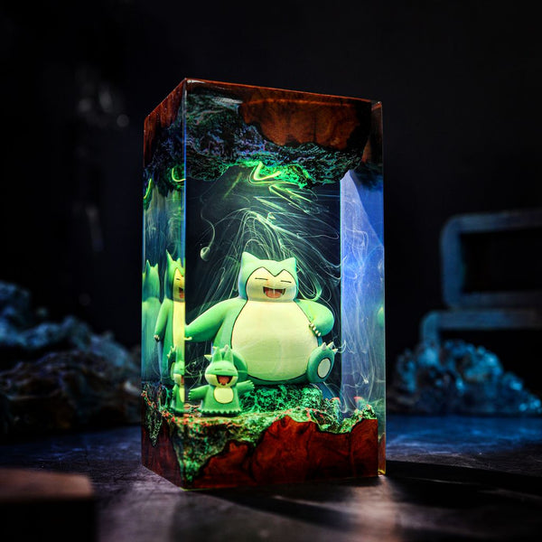 Snorlax and Munchlax Epoxy Resin Lamp