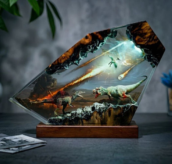 Spinosaurus and T-Rex Battle Lamp