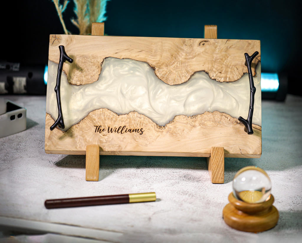 White Walnut Epoxy Resin Cheese Tray