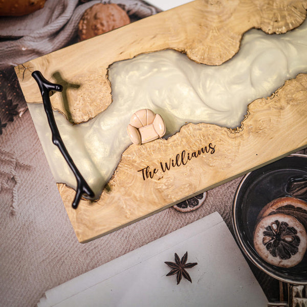 White Walnut Epoxy Resin Cheese Tray